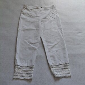 Zac Rachel Womens Size 6 White Cropped Pants Crochet Lace Hem Stretch Capri Boho